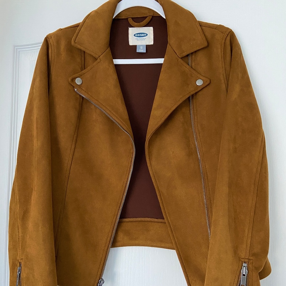 Old Navy faux suede moto jacket brown